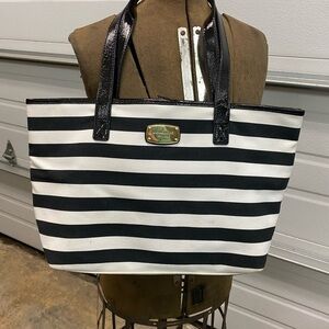 Michael Kors Canvas Black & White Stripes Tote Shoulder Bag